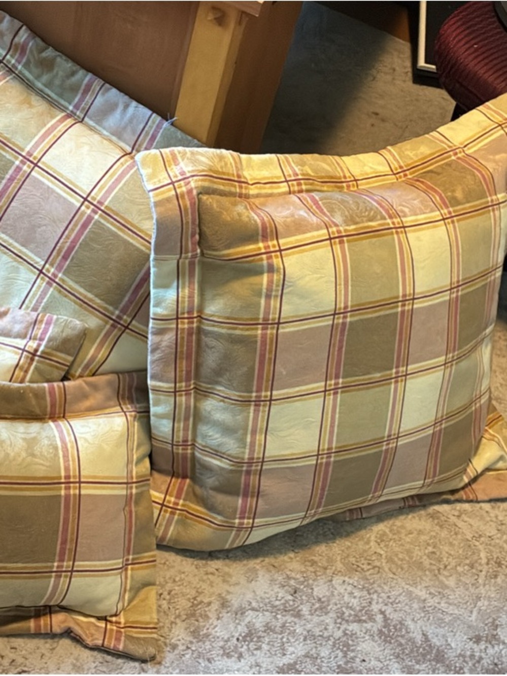 Plaid Decorative Throw Pillow - Cream and Pink